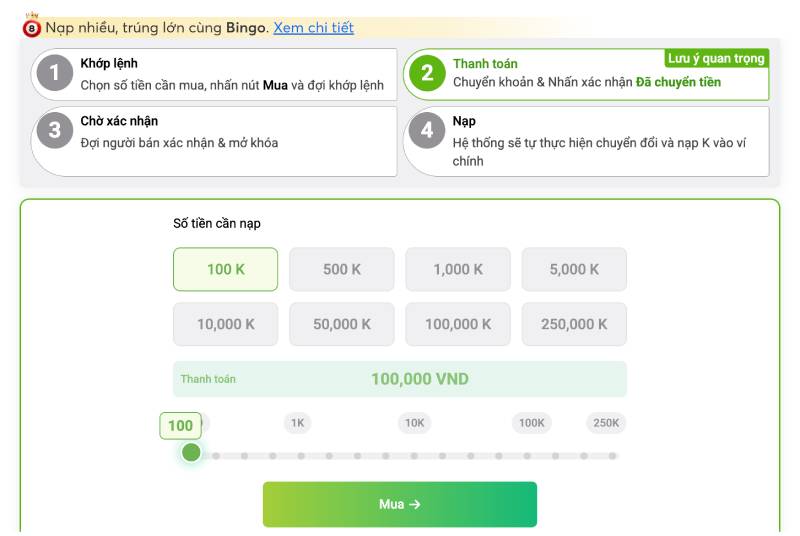 Nạp tiền qua P2P – giao dịch người dùng với nhau